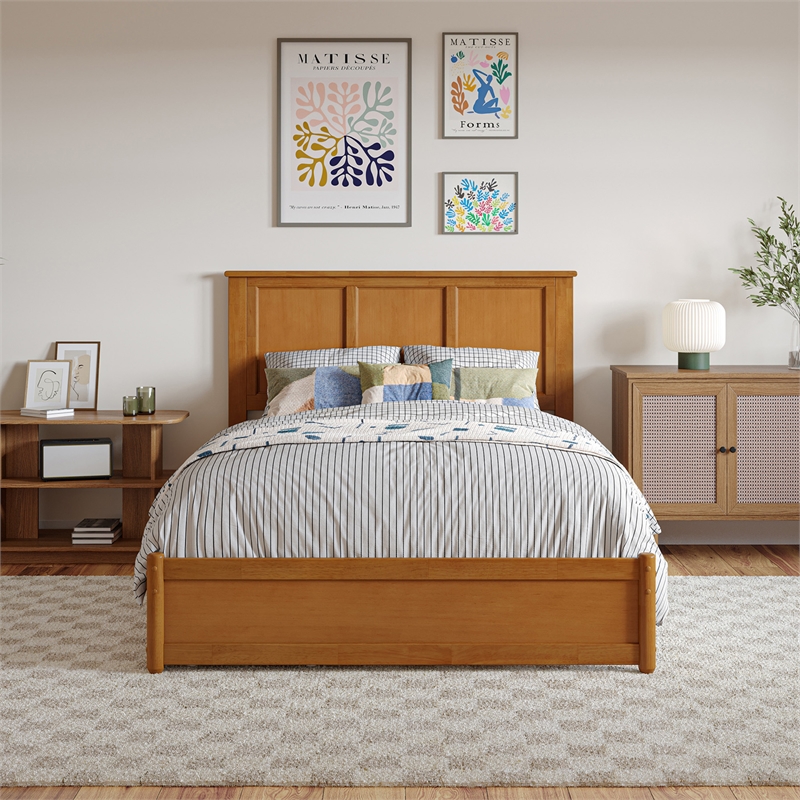 Felicity Full Wood Platform Bed with Panel Footboard & Drawers in Light Toffee