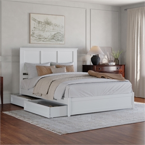 Felicity Queen Wood Platform Bed with Panel Footboard & Storage Drawers in White