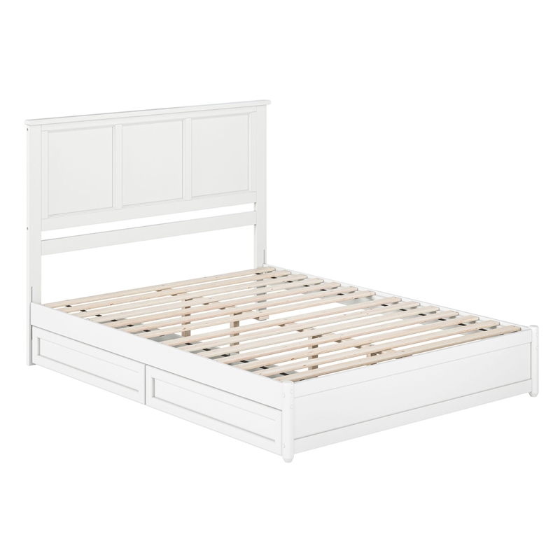 Felicity Queen Wood Platform Bed with Panel Footboard & Storage Drawers in White