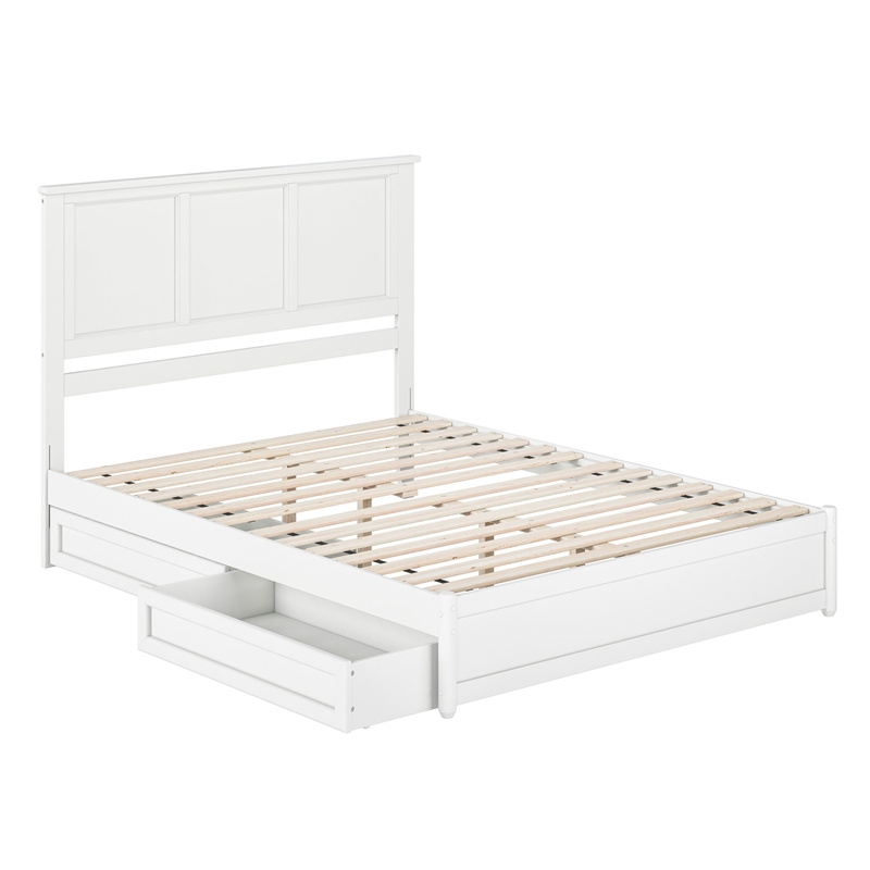 Felicity Queen Wood Platform Bed with Panel Footboard & Storage Drawers in White