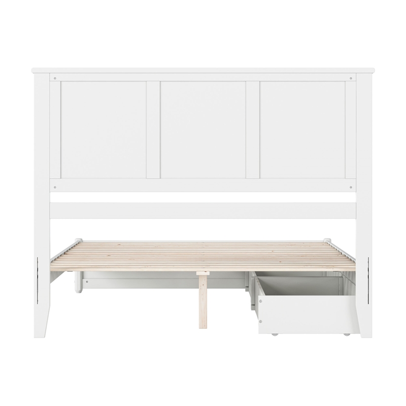Felicity Queen Wood Platform Bed with Panel Footboard & Storage Drawers in White