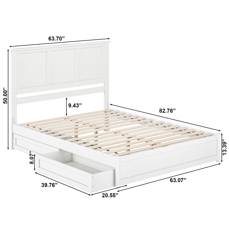 Felicity Queen Wood Platform Bed with Panel Footboard & Storage Drawers in White