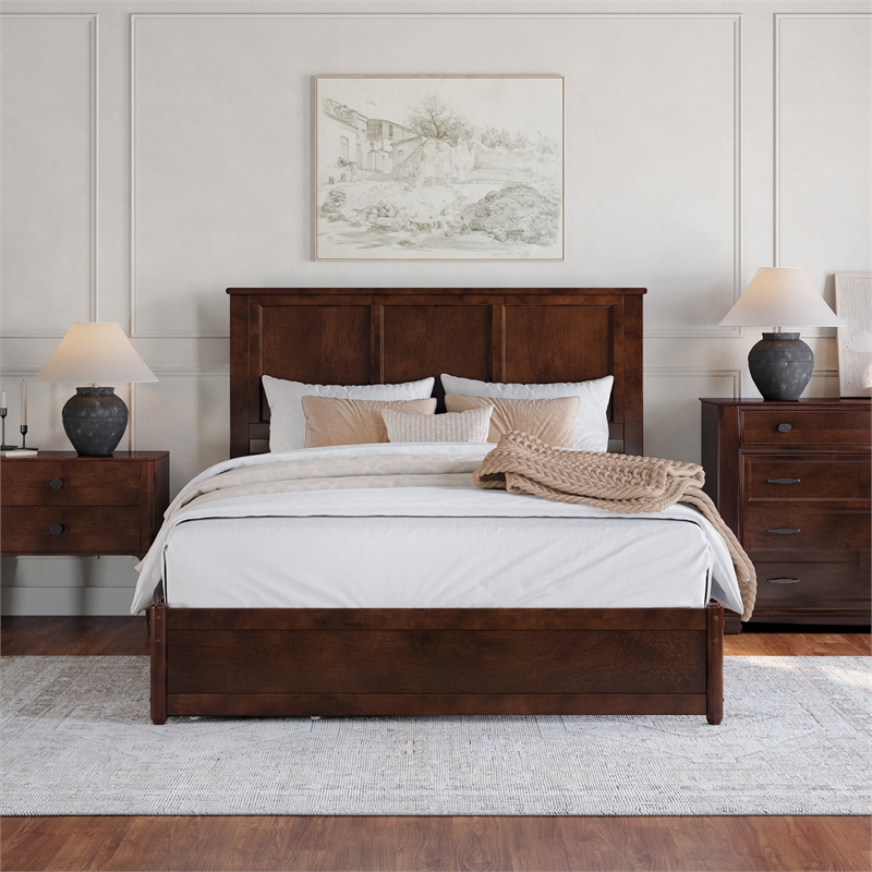 Felicity Queen Wood Platform Bed with Panel Footboard & Drawers in Walnut