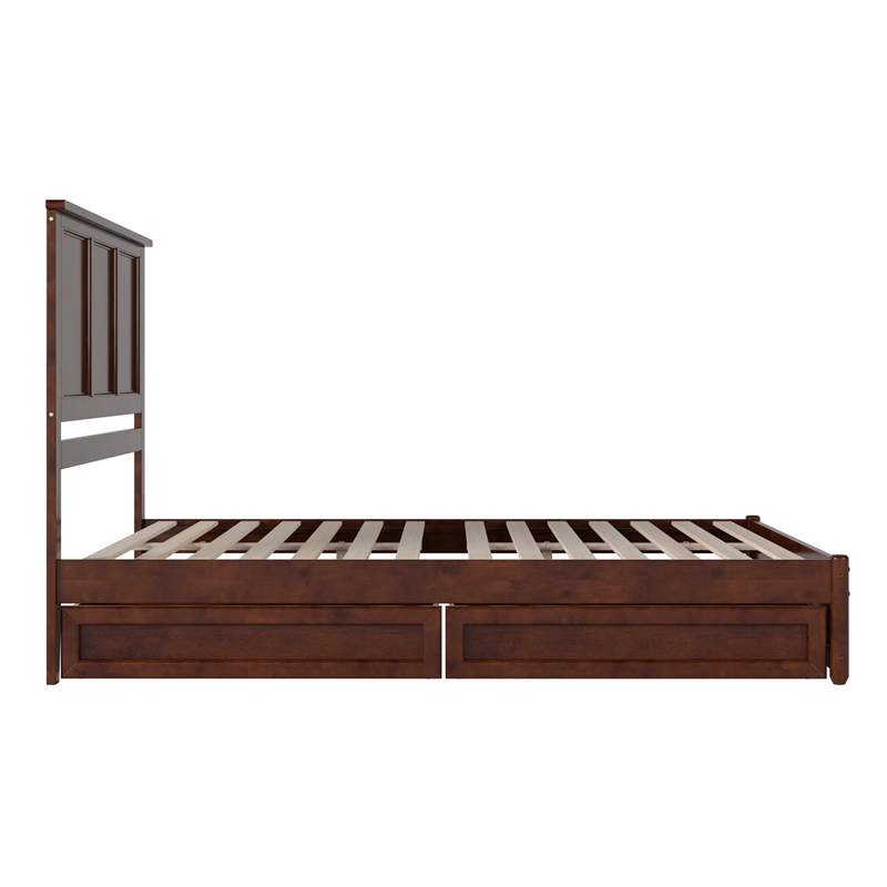 Felicity Queen Wood Platform Bed with Panel Footboard & Drawers in Walnut