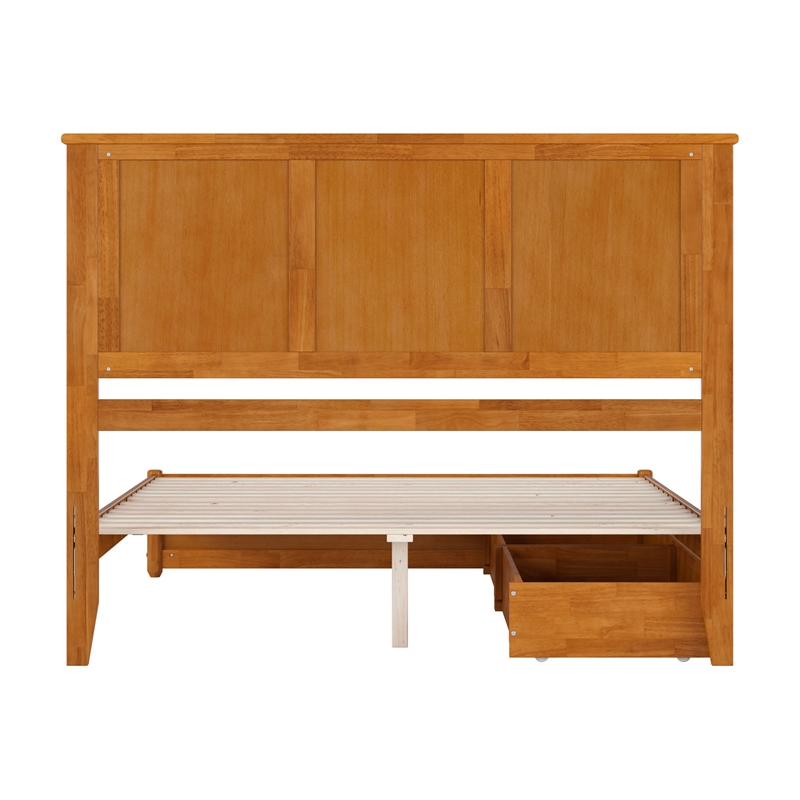 Felicity Queen Wood Platform Bed with Panel Footboard & Drawers in Light Toffee