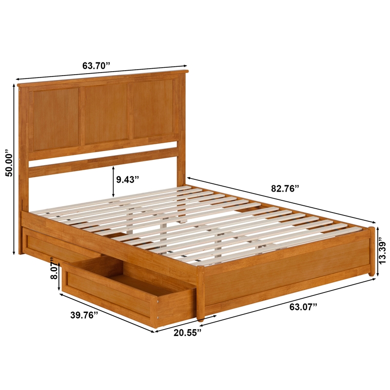 Felicity Queen Wood Platform Bed with Panel Footboard & Drawers in Light Toffee