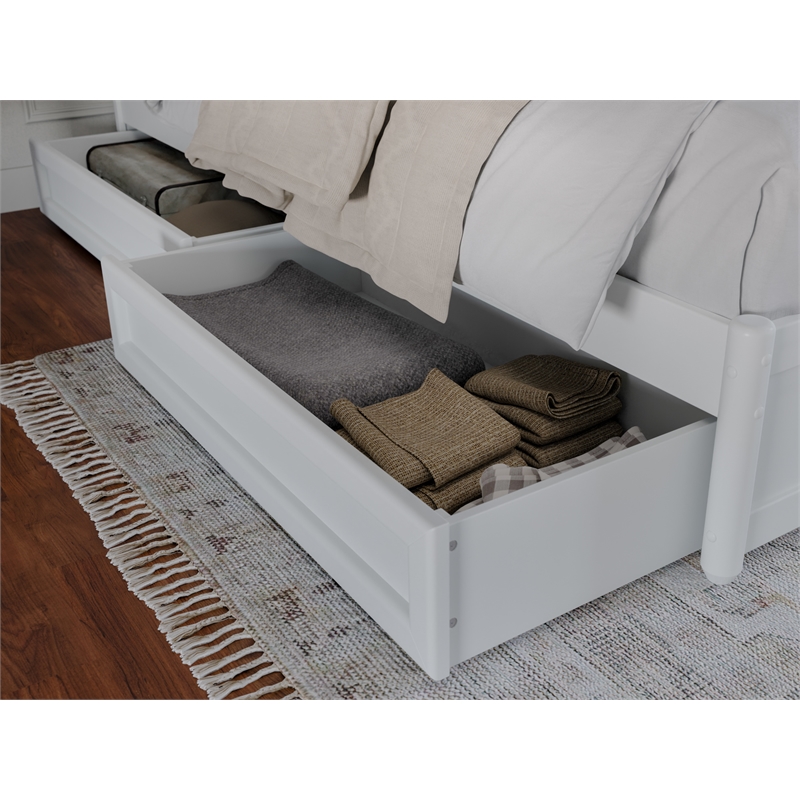 Felicity King Wood Platform Bed with Panel Footboard & Storage Drawers in White