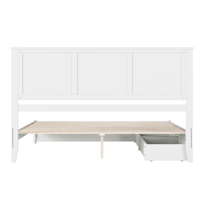 Felicity King Wood Platform Bed with Panel Footboard & Storage Drawers in White