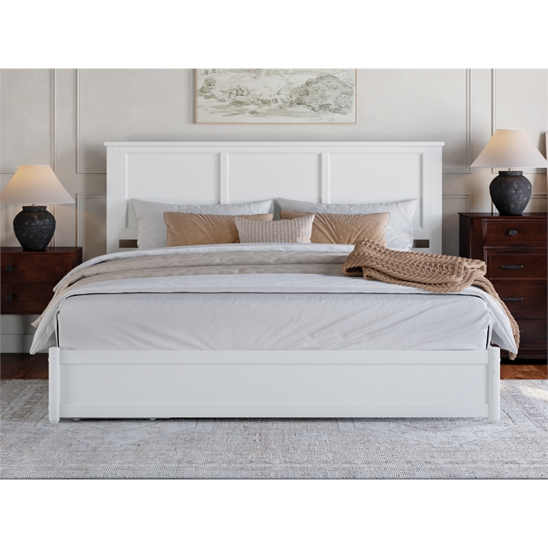 Felicity King Wood Platform Bed with Panel Footboard & Storage Drawers in White