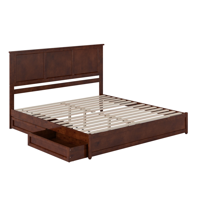 Felicity King Wood Platform Bed with Panel Footboard & Storage Drawers in Walnut