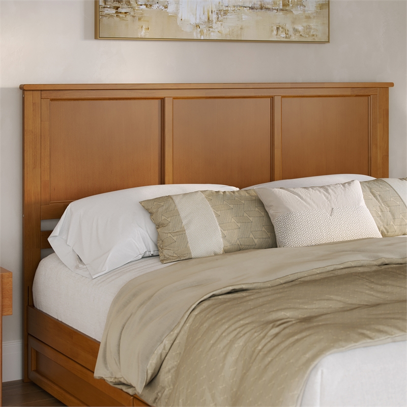 Felicity King Wood Platform Bed with Panel Footboard & Drawers in Light Toffee