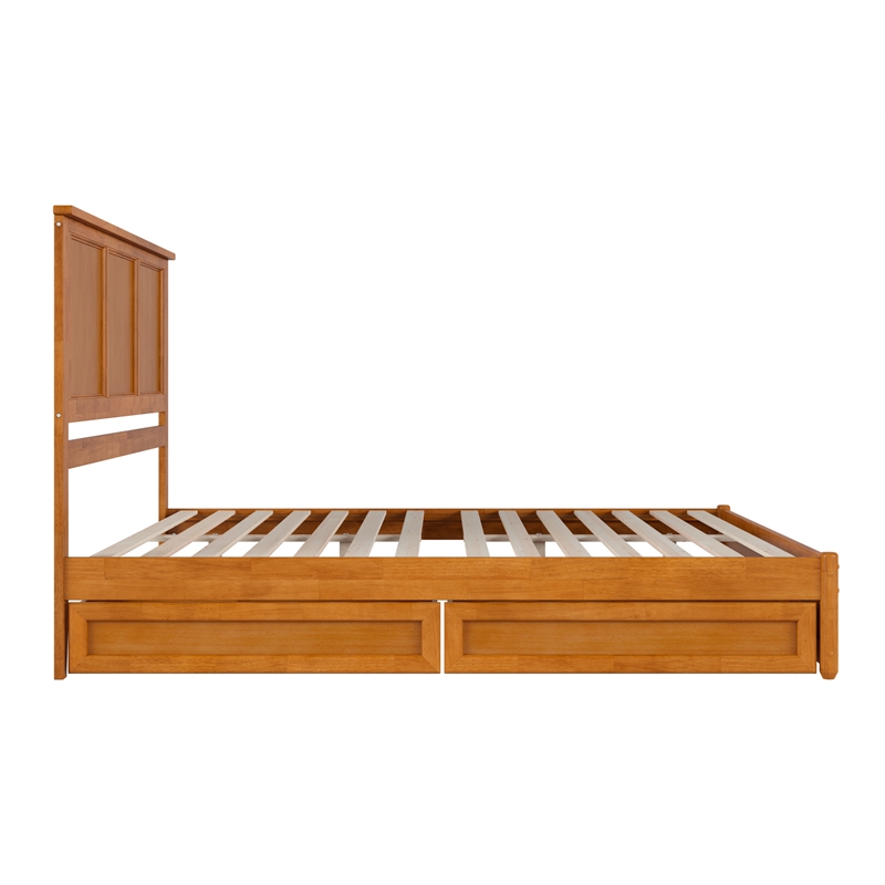 Felicity King Wood Platform Bed with Panel Footboard & Drawers in Light Toffee