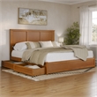 Felicity King Wood Platform Bed with Panel Footboard & Drawers in Light Toffee