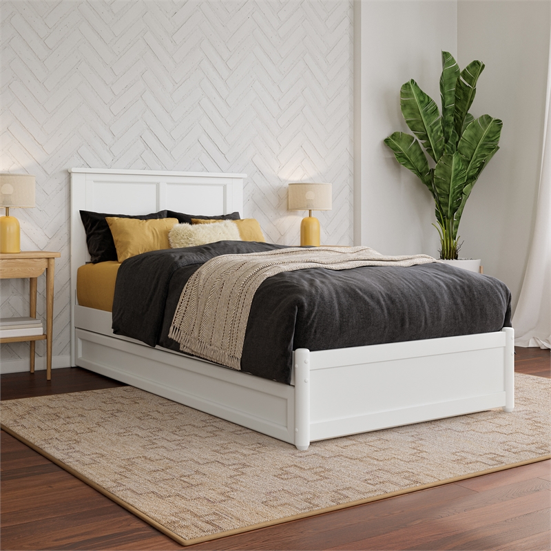 Felicity Twin XL Wood Platform Bed with Panel Footboard & TXL Trundle in White