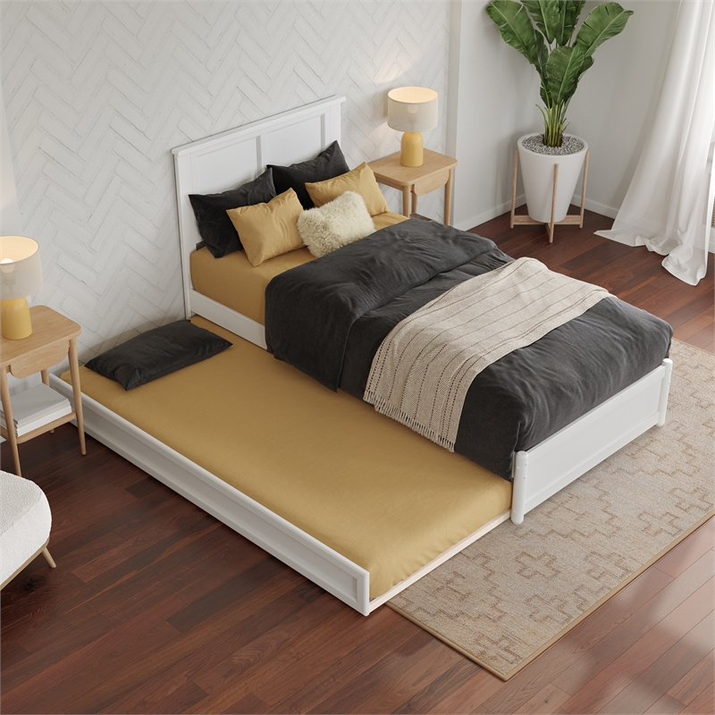 Felicity Twin XL Wood Platform Bed with Panel Footboard & TXL Trundle in White