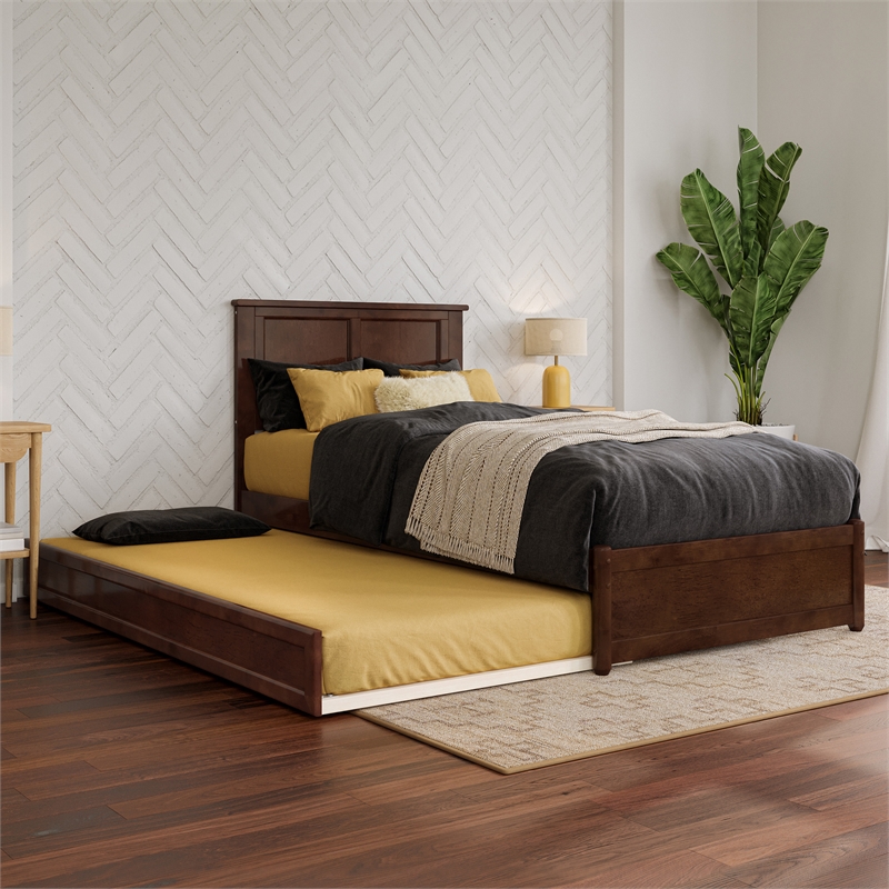 Felicity Twin XL Wood Platform Bed with Panel Footboard & TXL Trundle in Walnut