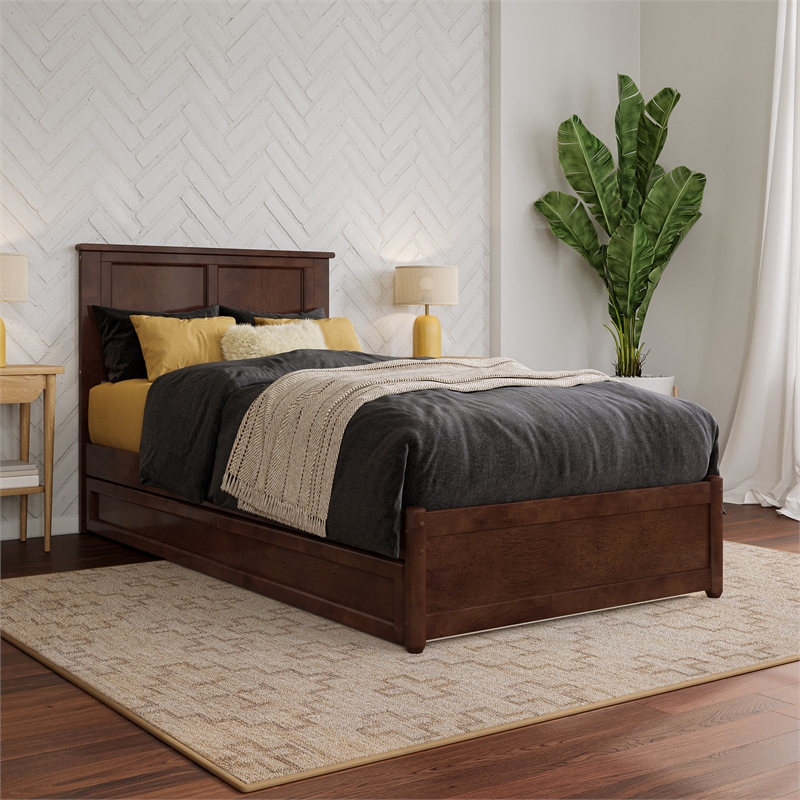 Felicity Twin XL Wood Platform Bed with Panel Footboard & TXL Trundle in Walnut