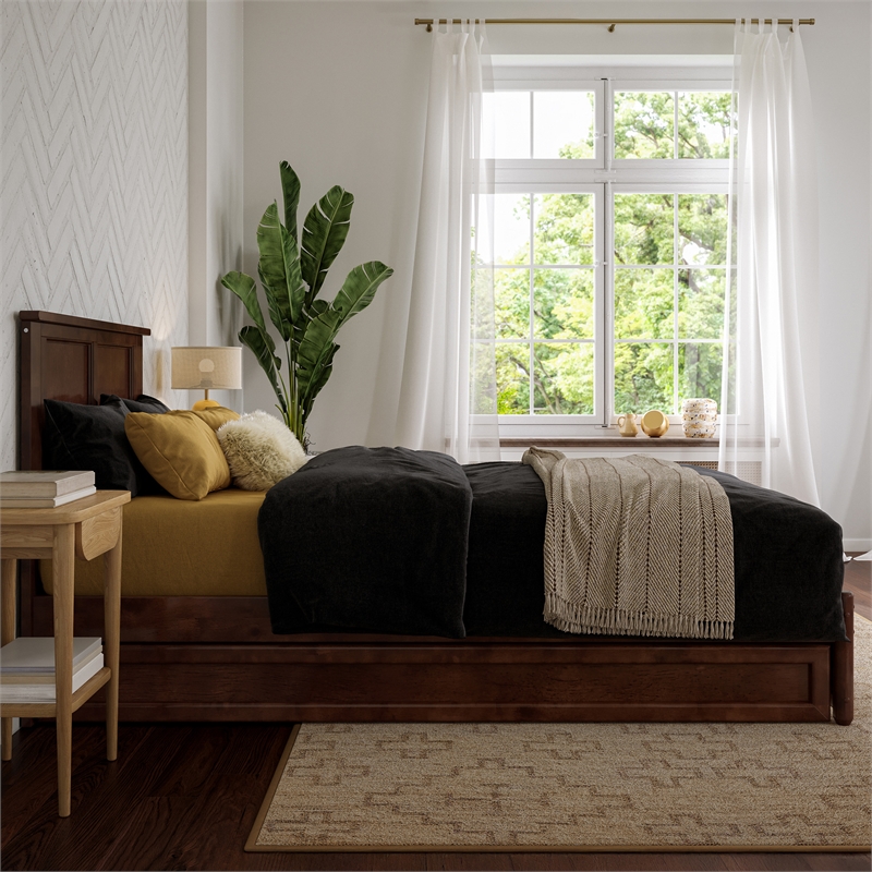 Felicity Twin XL Wood Platform Bed with Panel Footboard & TXL Trundle in Walnut