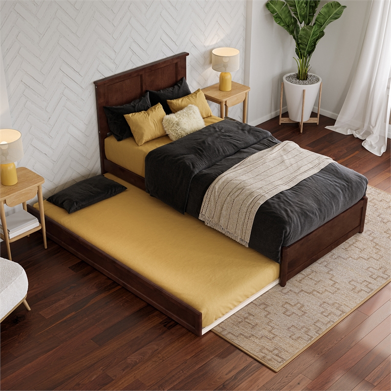 Felicity Twin XL Wood Platform Bed with Panel Footboard & TXL Trundle in Walnut