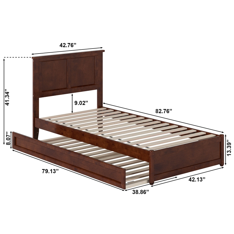 Felicity Twin XL Wood Platform Bed with Panel Footboard & TXL Trundle in Walnut