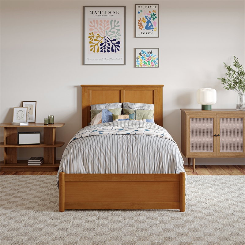 Felicity Twin XL Platform Bed with Panel Footboard & TXL Trundle in Light Toffee