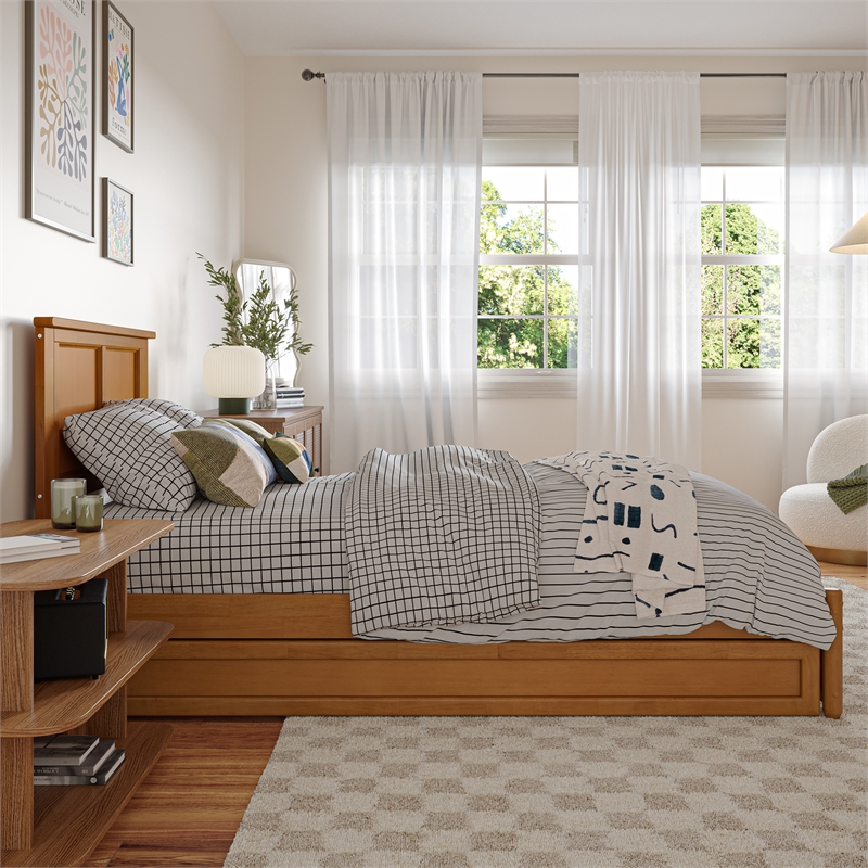 Felicity Twin XL Platform Bed with Panel Footboard & TXL Trundle in Light Toffee