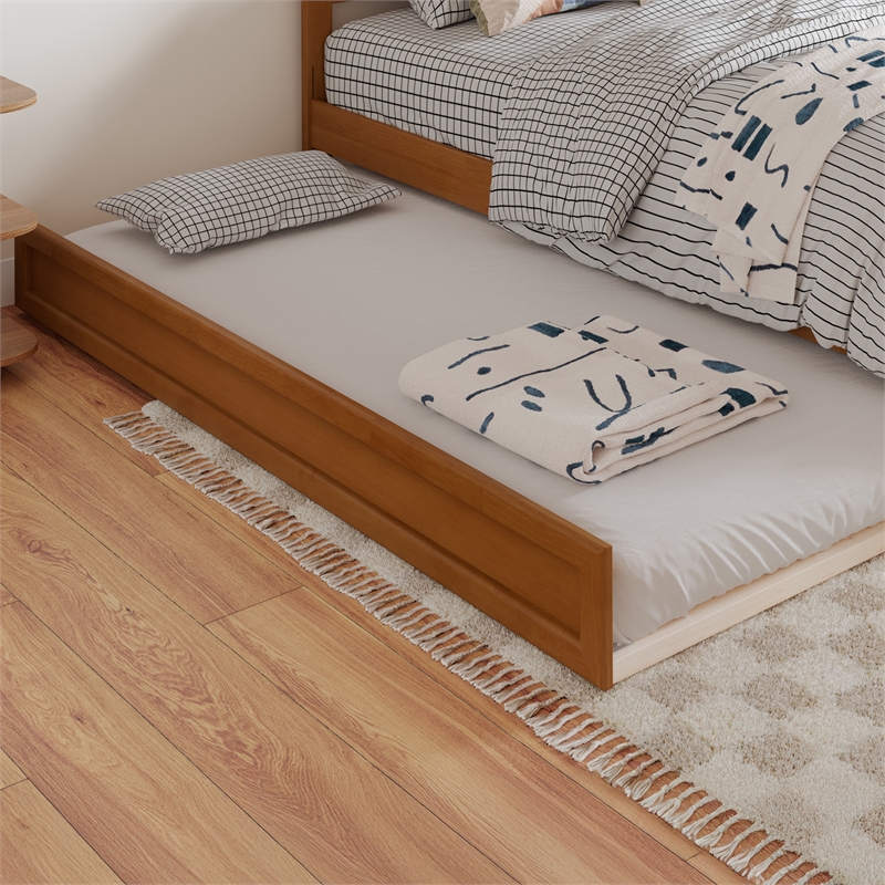 Felicity Twin XL Platform Bed with Panel Footboard & TXL Trundle in Light Toffee