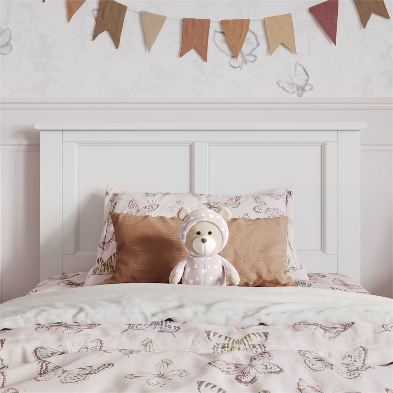 Felicity Twin Wood Platform Bed with Panel Footboard and Twin Trundle in White