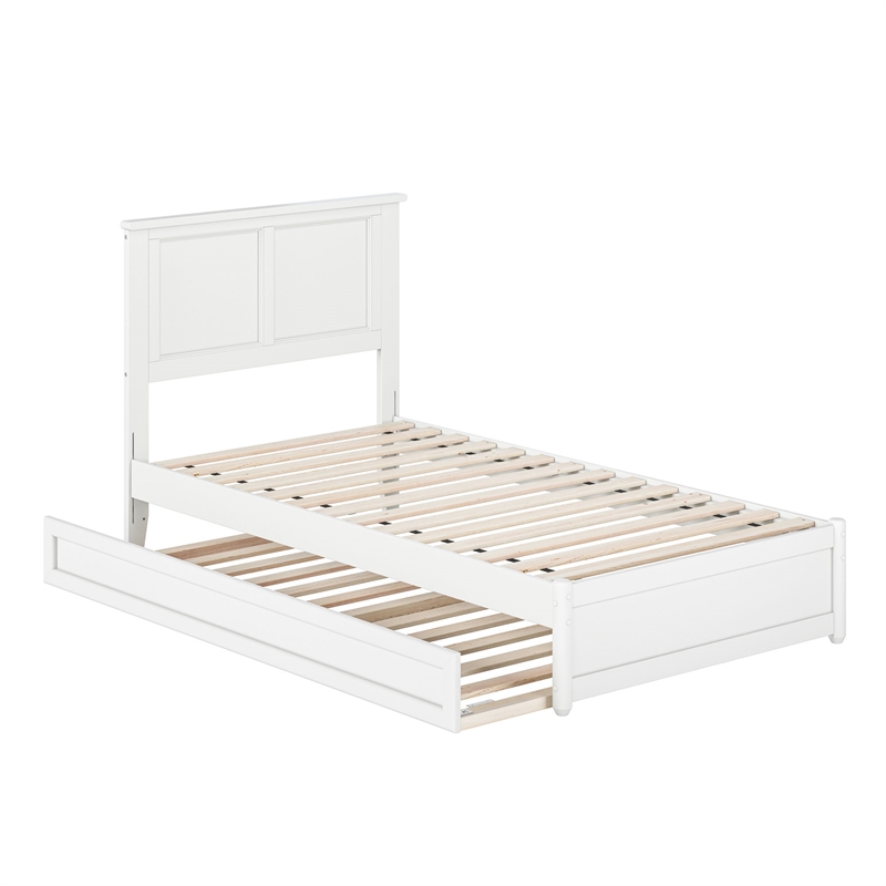 Felicity Twin Wood Platform Bed with Panel Footboard and Twin Trundle in White