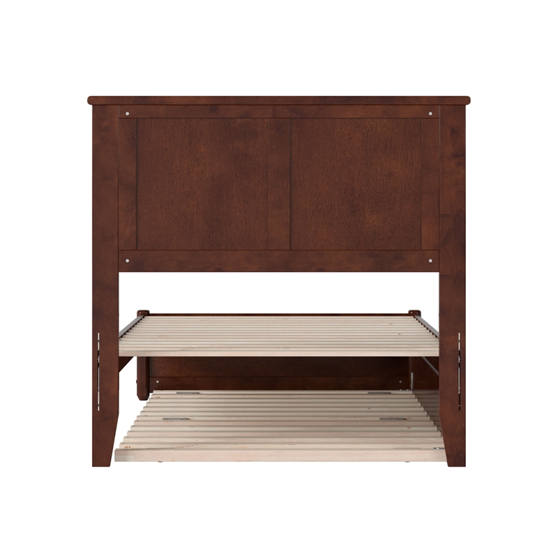 Felicity Twin Wood Platform Bed with Panel Footboard and Twin Trundle in Walnut