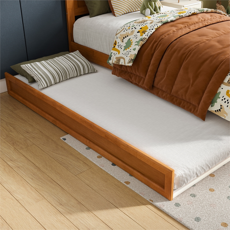 Felicity Twin Platform Bed with Panel Footboard & Twin Trundle in Light Toffee