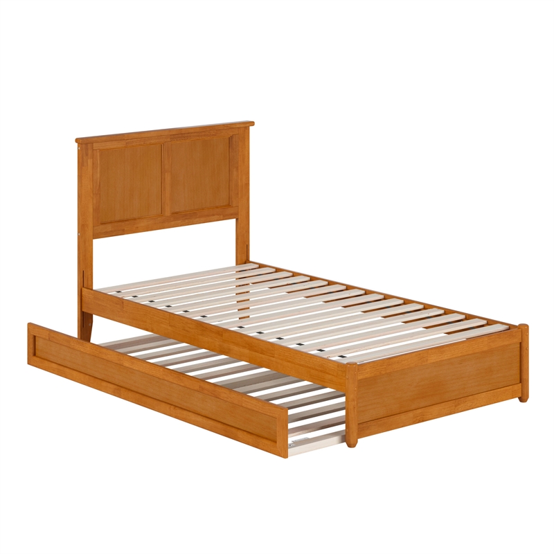 Felicity Twin Platform Bed with Panel Footboard & Twin Trundle in Light Toffee