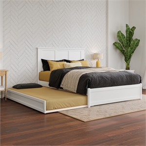 Felicity Full Wood Platform Bed with Panel Footboard and Twin Trundle in White