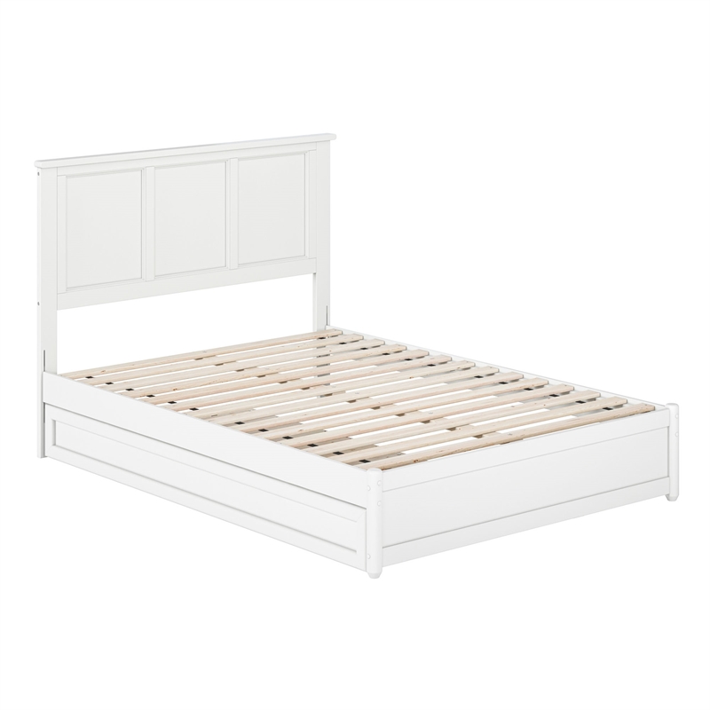 Felicity Full Wood Platform Bed with Panel Footboard and Twin Trundle in White
