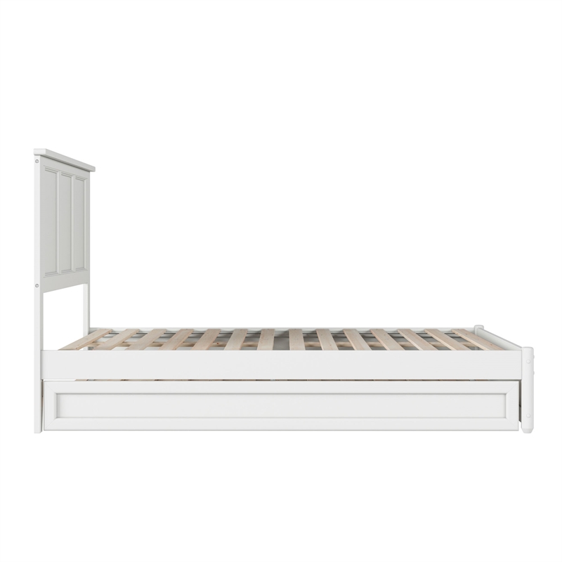 Felicity Full Wood Platform Bed with Panel Footboard and Twin Trundle in White