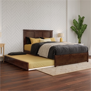 Felicity Full Wood Platform Bed with Panel Footboard and Twin Trundle in Walnut