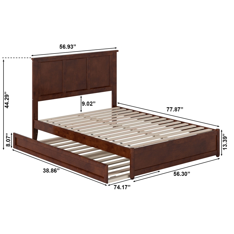 Felicity Full Wood Platform Bed with Panel Footboard and Twin Trundle in Walnut