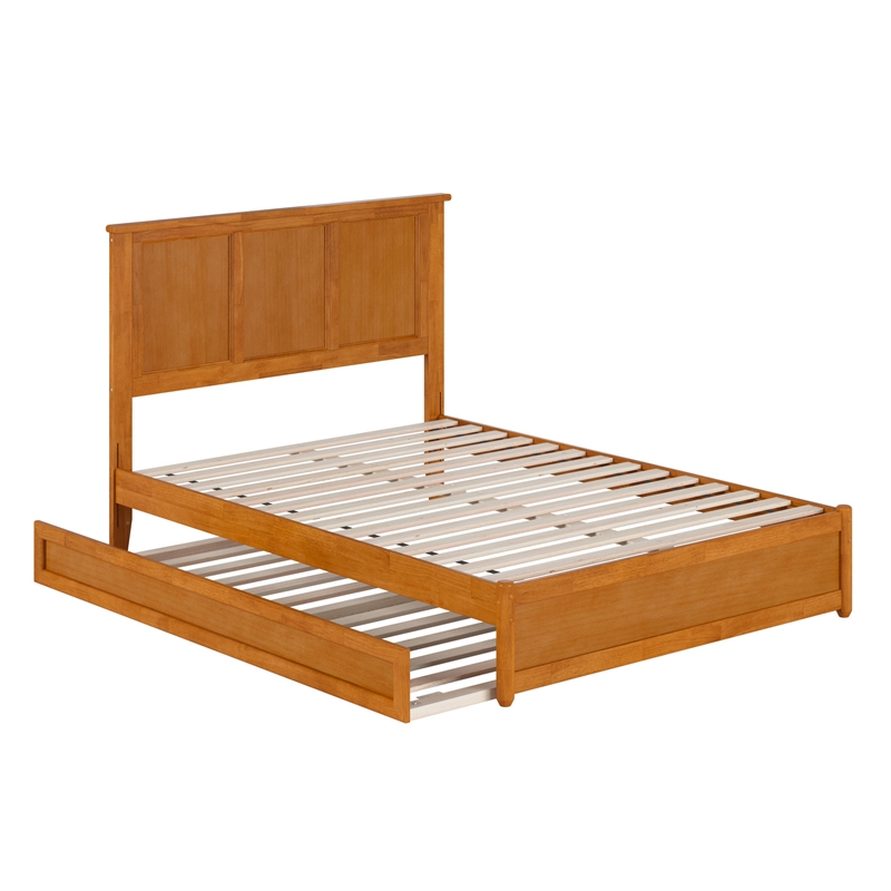 Felicity Full Platform Bed with Panel Footboard & Twin Trundle in Light Toffee