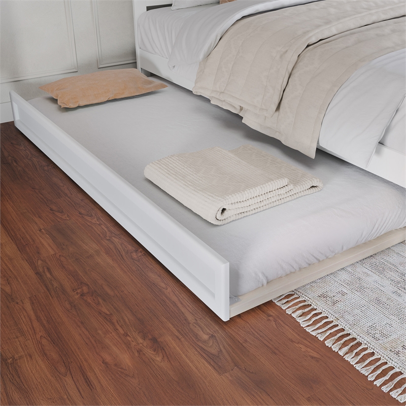 Felicity Queen Wood Platform Bed with Panel Footboard & Twin XL Trundle in White