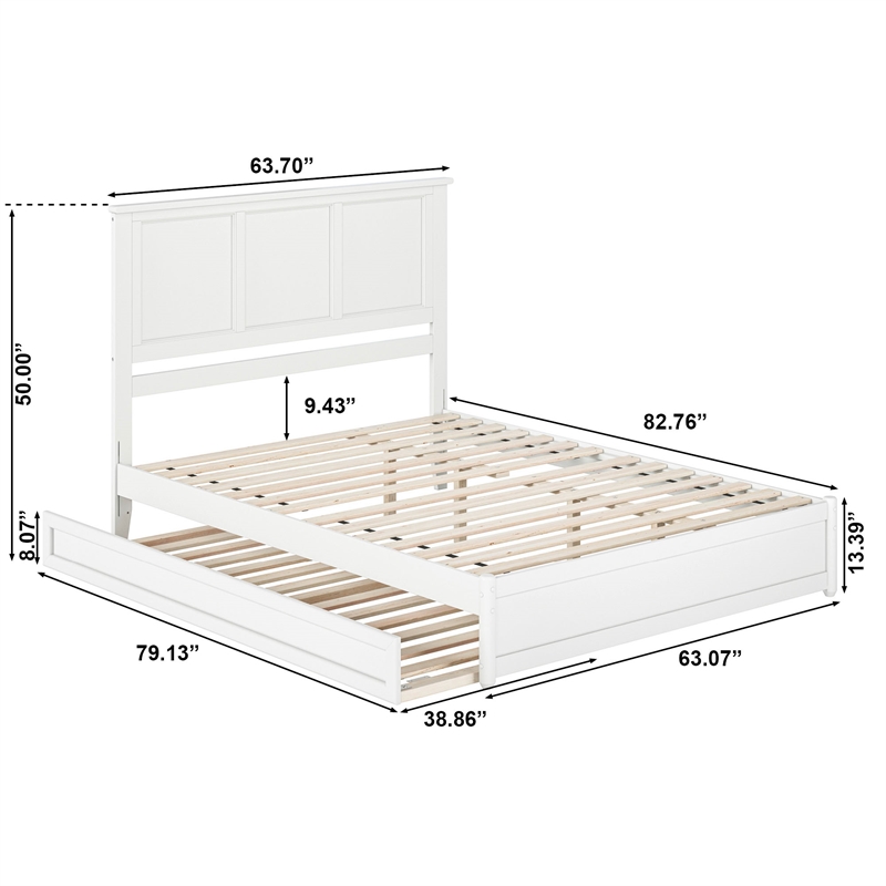 Felicity Queen Wood Platform Bed with Panel Footboard & Twin XL Trundle in White