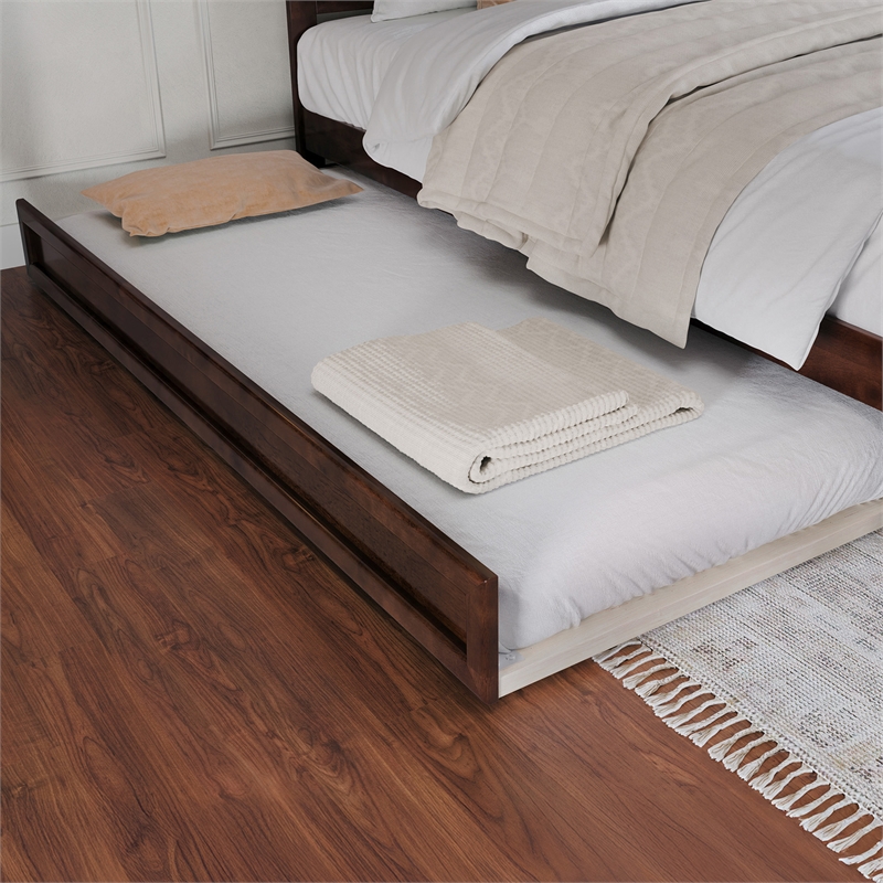 Felicity Queen Wood Platform Bed with Panel Footboard &  Trundle in Walnut