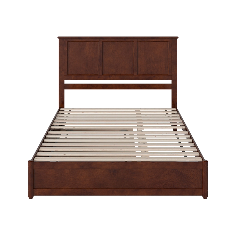 Felicity Queen Wood Platform Bed with Panel Footboard &  Trundle in Walnut