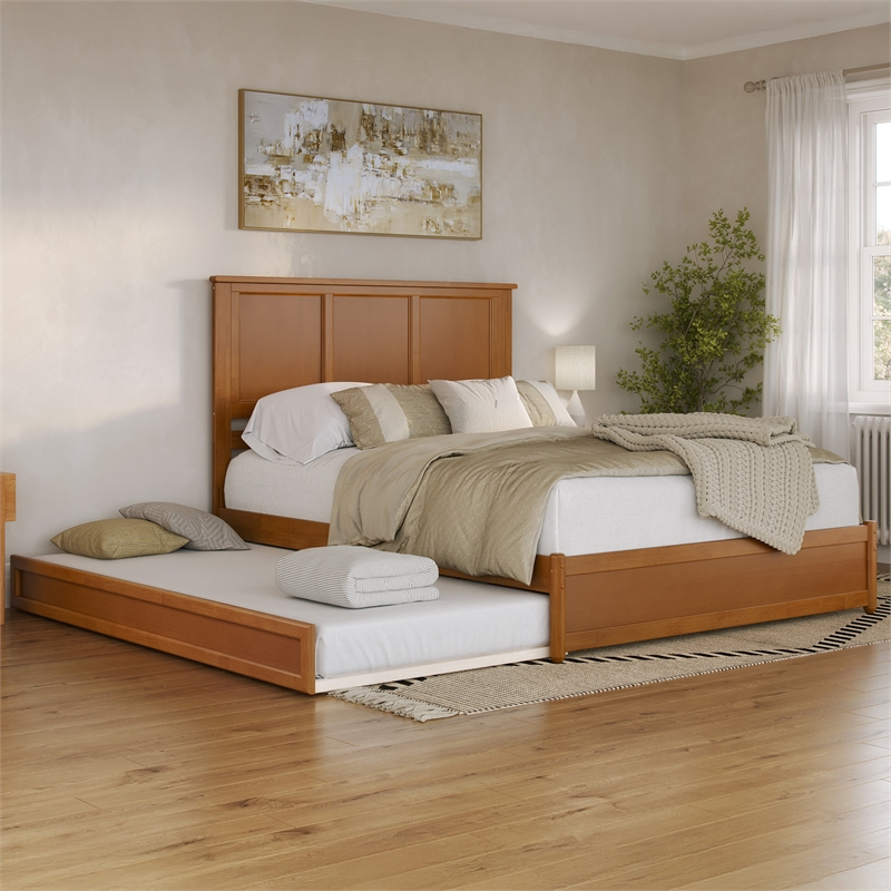 Felicity Queen Platform Bed with Panel Footboard & TXL Trundle in Light Toffee