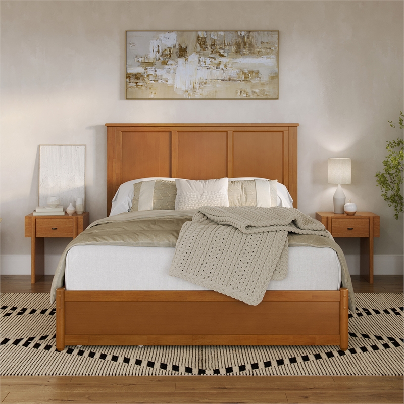 Felicity Queen Platform Bed with Panel Footboard & TXL Trundle in Light Toffee