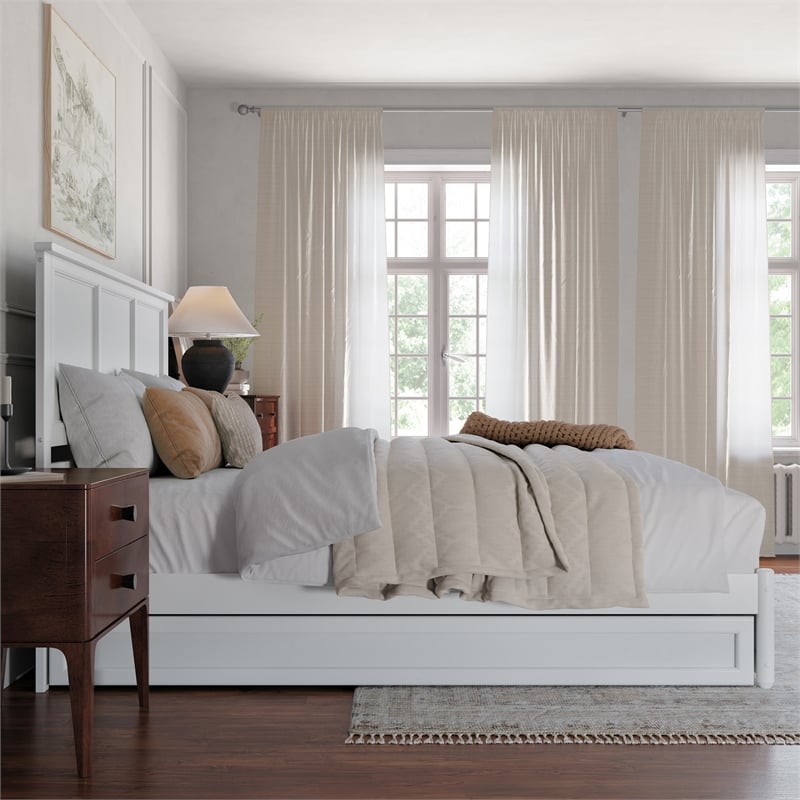 Felicity King Wood Platform Bed with Panel Footboard & Twin XL Trundle in White