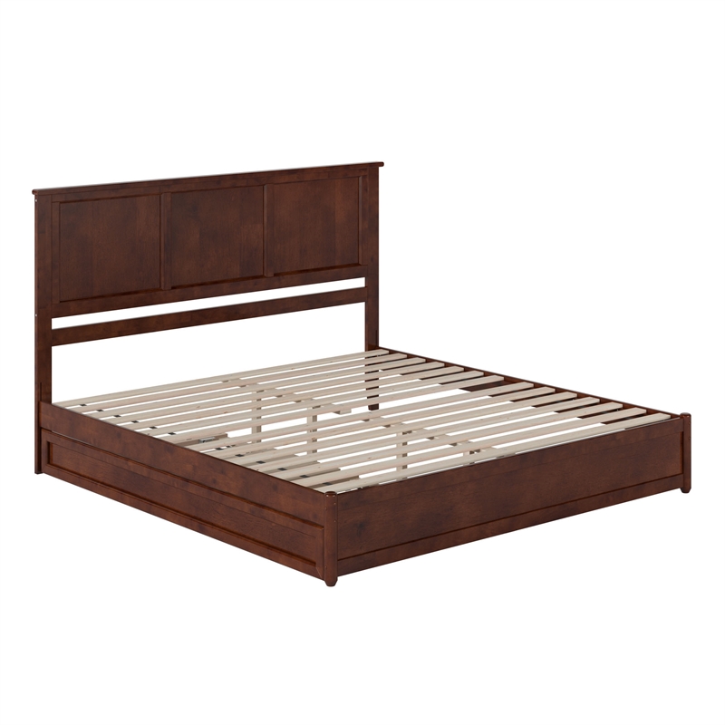 Felicity King Wood Platform Bed with Panel Footboard & Twin XL Trundle in Walnut