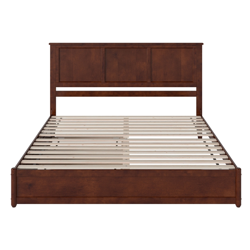 Felicity King Wood Platform Bed with Panel Footboard & Twin XL Trundle in Walnut
