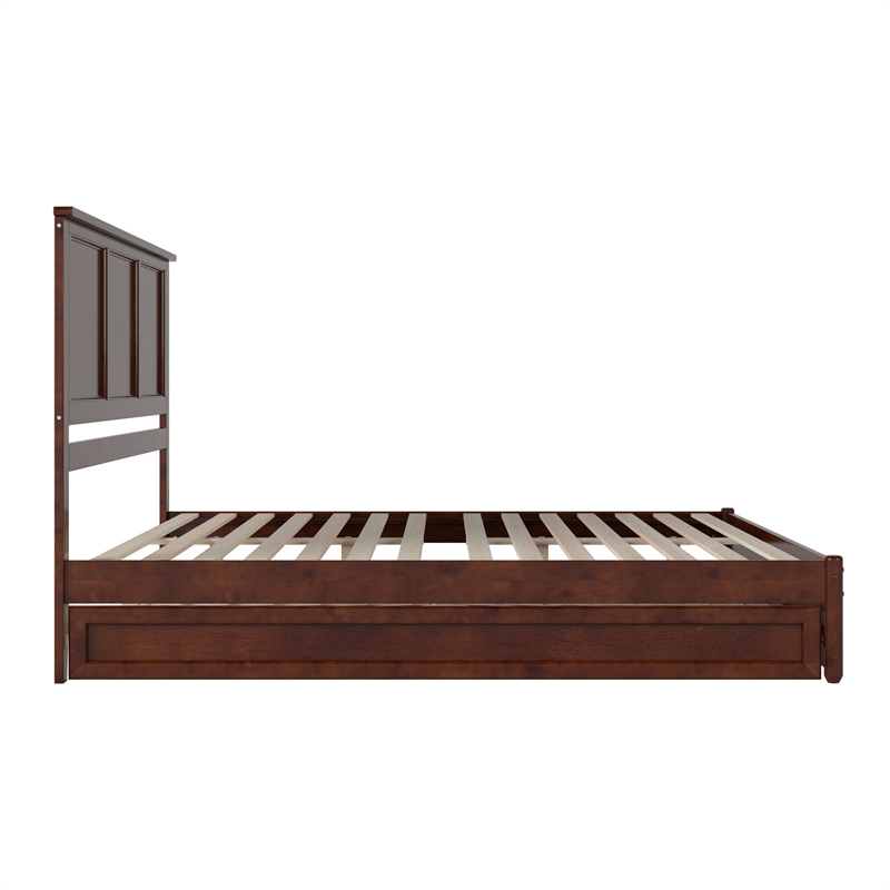 Felicity King Wood Platform Bed with Panel Footboard & Twin XL Trundle in Walnut
