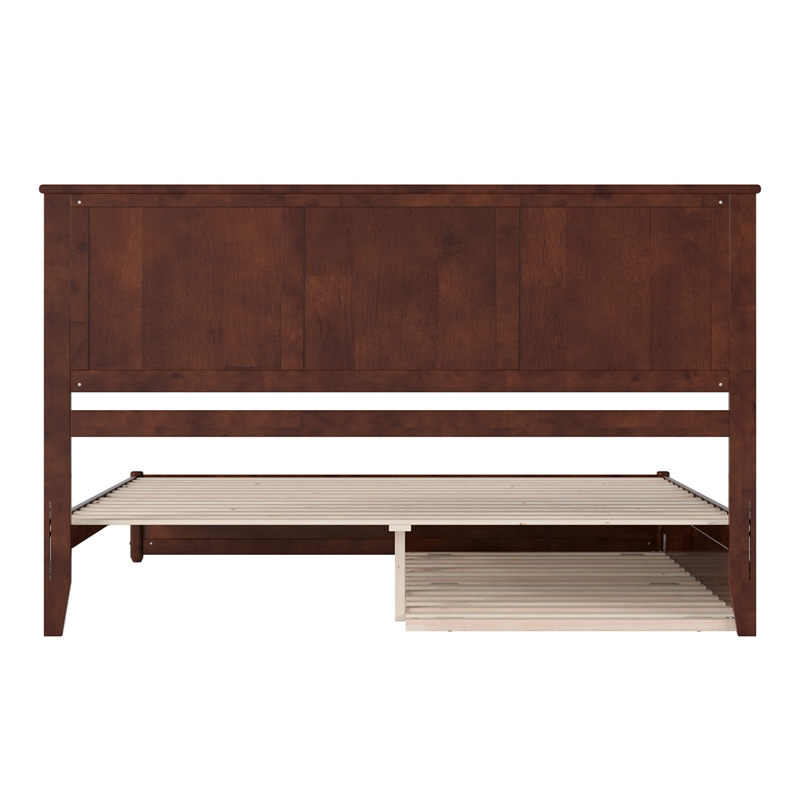 Felicity King Wood Platform Bed with Panel Footboard & Twin XL Trundle in Walnut