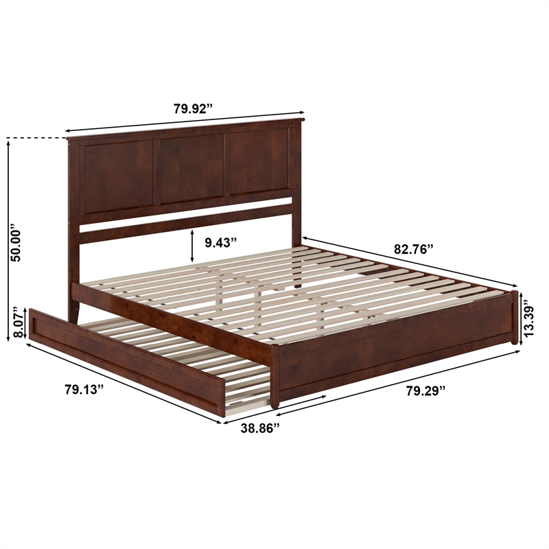 Felicity King Wood Platform Bed with Panel Footboard & Twin XL Trundle in Walnut